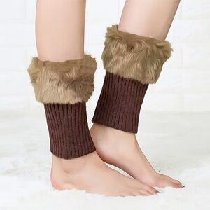 NEW Faux Fur Brown Boot Toppers Ribbed Knit